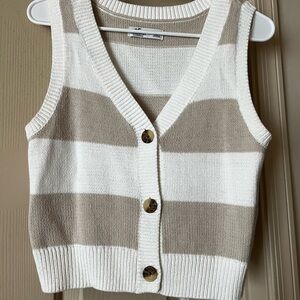 Hollister Beige and White Striped Cardigan Vest